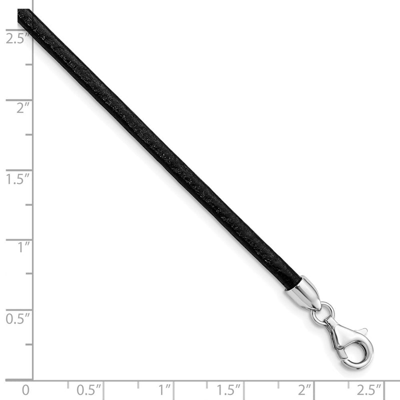 Sterling Silver Rhodium-Plated 18Inch 3mm Black Leather Necklace