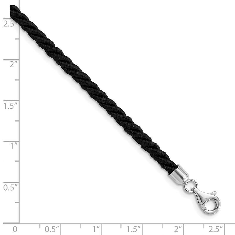Sterling Silver Rhodium-Plated 16Inch Black Satin Cord Necklace