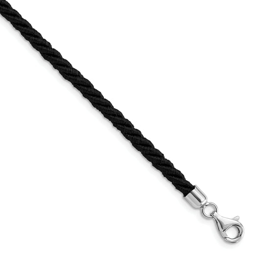 Sterling Silver Rhodium-Plated 16Inch Black Satin Cord Necklace