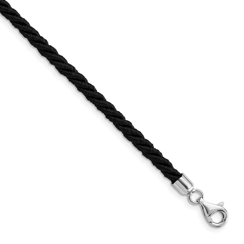 Sterling Silver Rhodium-Plated 16Inch Black Satin Cord Necklace