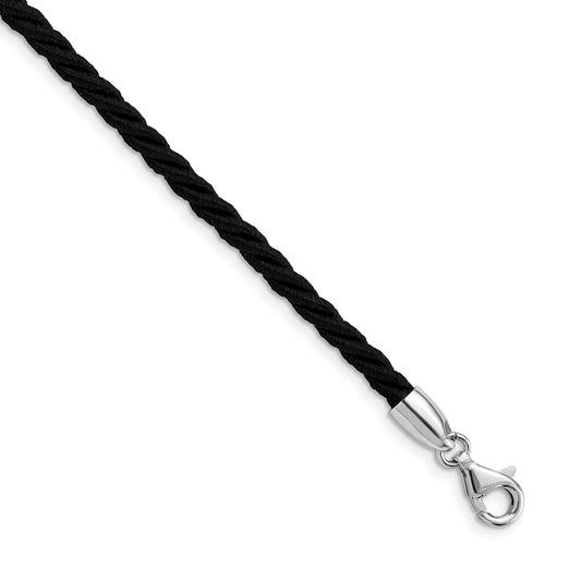 Sterling Silver Rhodium-Plated 18Inch Black Satin Cord Necklace