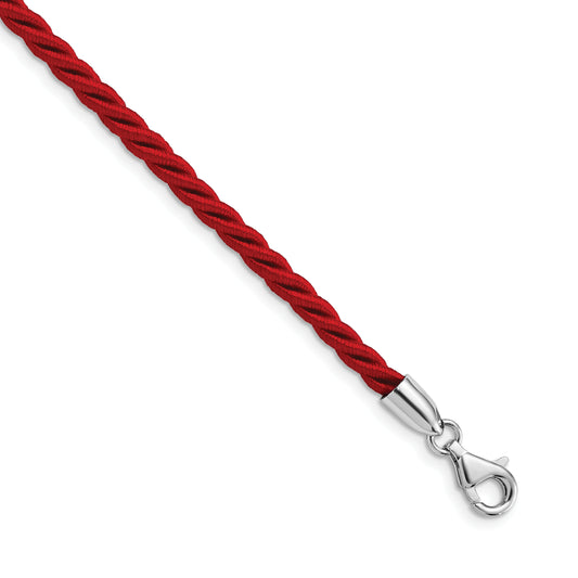 Sterling Silver Rhodium-Plated 18Inch Red Satin Cord Necklace