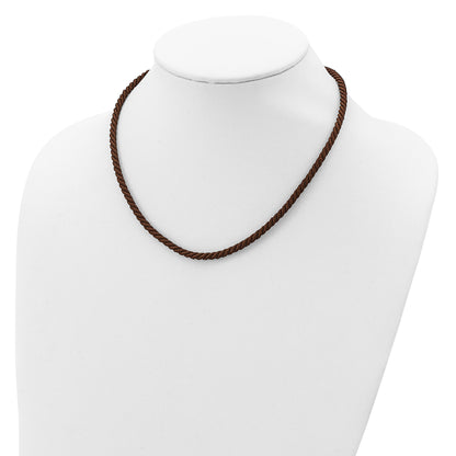 Sterling Silver Rhodium-Plated 16Inch Brown Satin Cord Necklace