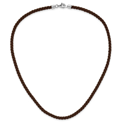 Sterling Silver Rhodium-Plated 16Inch Brown Satin Cord Necklace