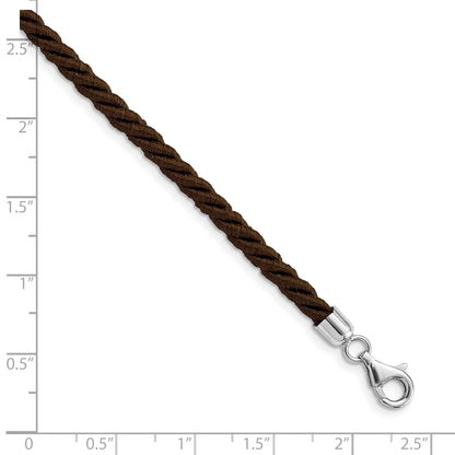 Sterling Silver Rhodium-Plated 16Inch Brown Satin Cord Necklace