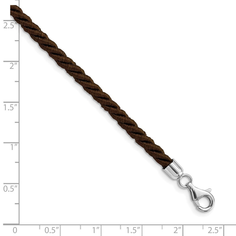 Sterling Silver Rhodium-Plated 16Inch Brown Satin Cord Necklace