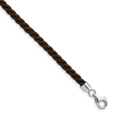 Sterling Silver Rhodium-Plated 16Inch Brown Satin Cord Necklace