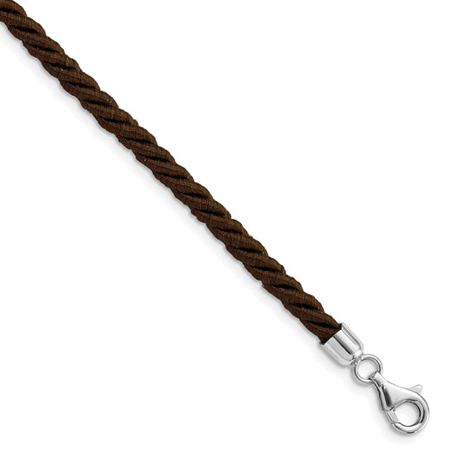 Sterling Silver Rhodium-Plated 16Inch Brown Satin Cord Necklace