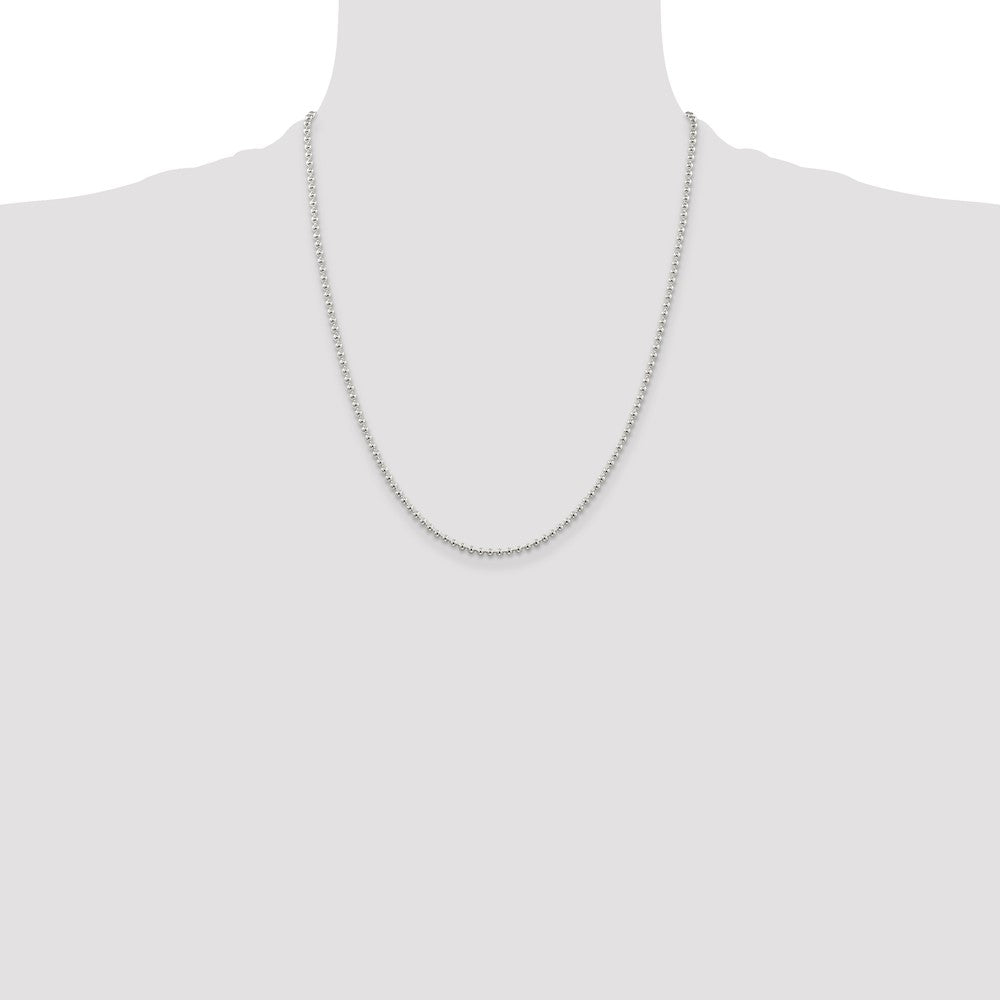22 Inch Sterling Silver 2.35mm Beaded Chain W/4In Ext.
