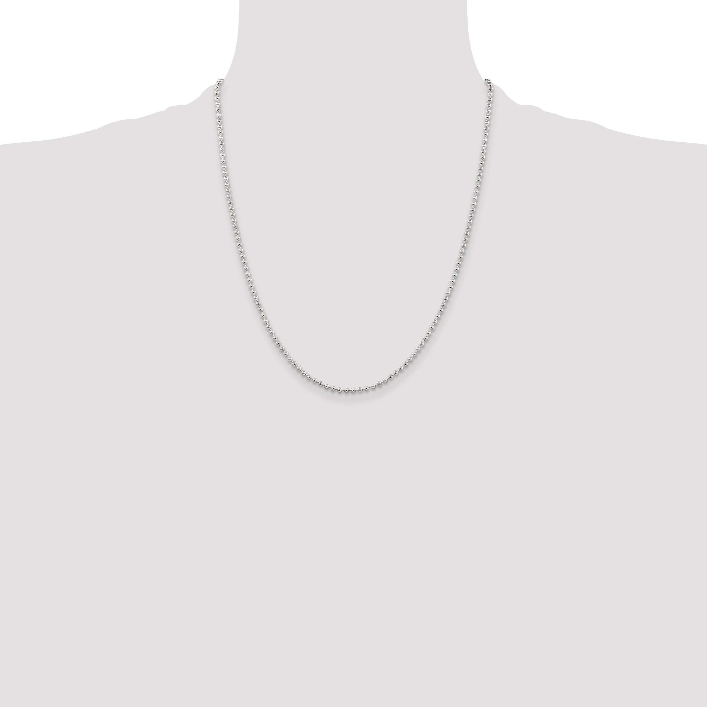 22 Inch Sterling Silver 2.35mm Beaded Chain W/4In Ext.