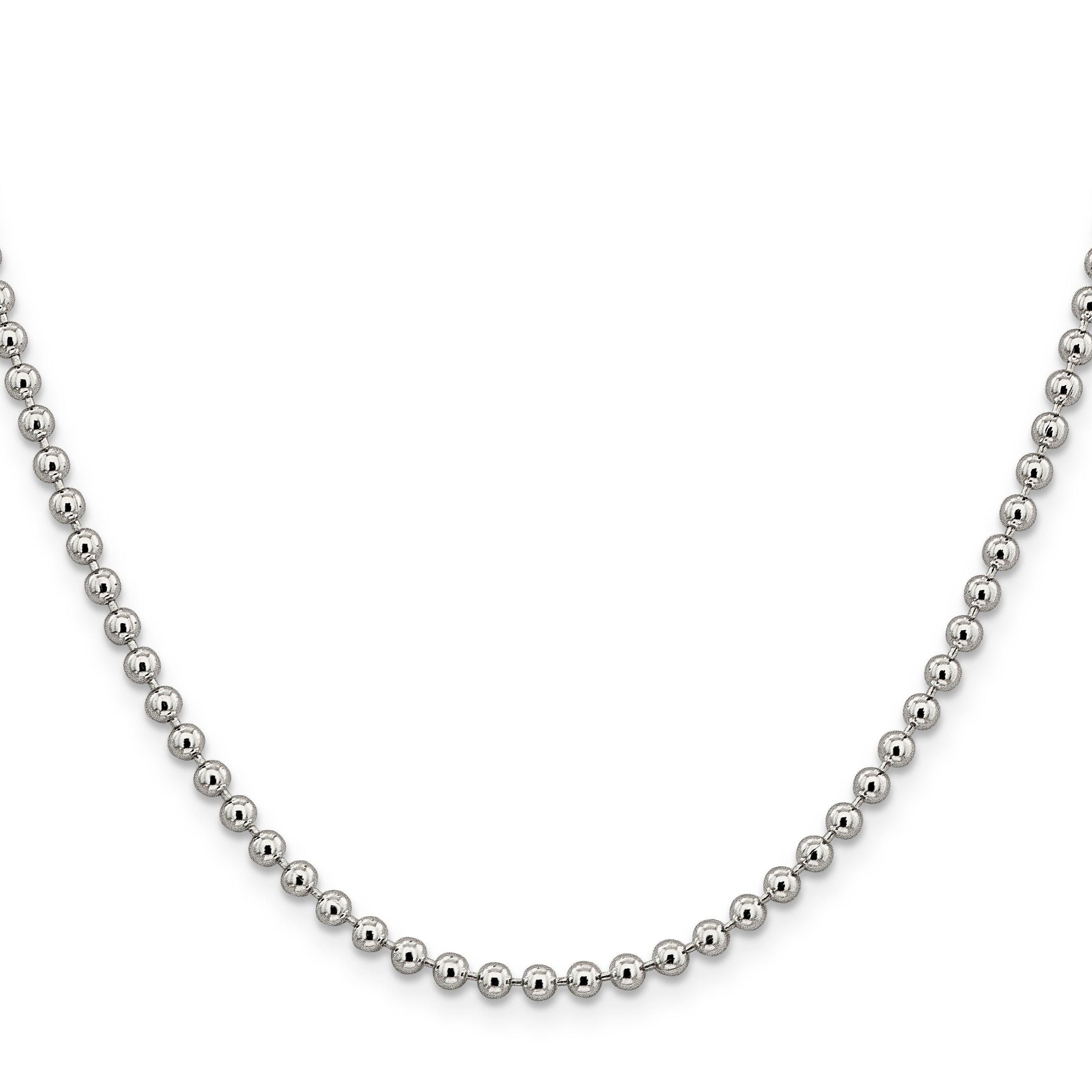 24 Inch Sterling Silver 3mm Beaded Chain Necklace