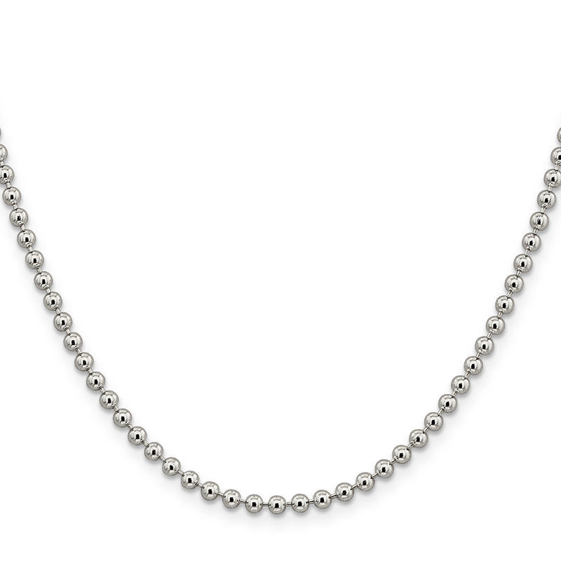 24 Inch Sterling Silver 3mm Beaded Chain Necklace
