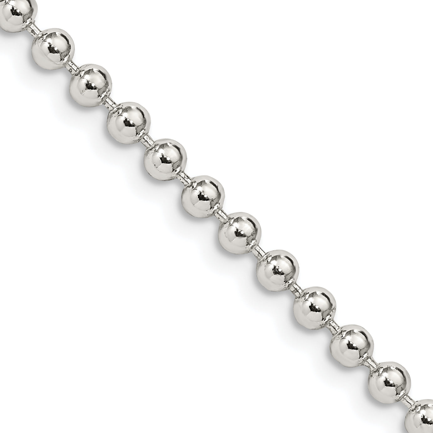 24 Inch Sterling Silver 3mm Beaded Chain Necklace