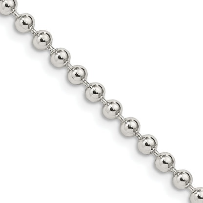 24 Inch Sterling Silver 3mm Beaded Chain Necklace