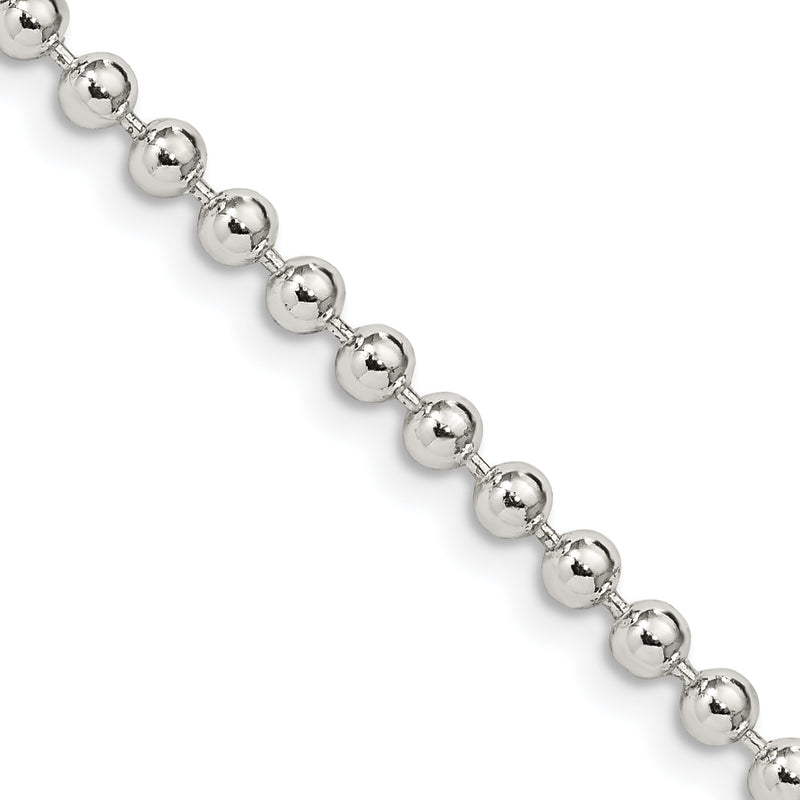 24 Inch Sterling Silver 3mm Beaded Chain Necklace