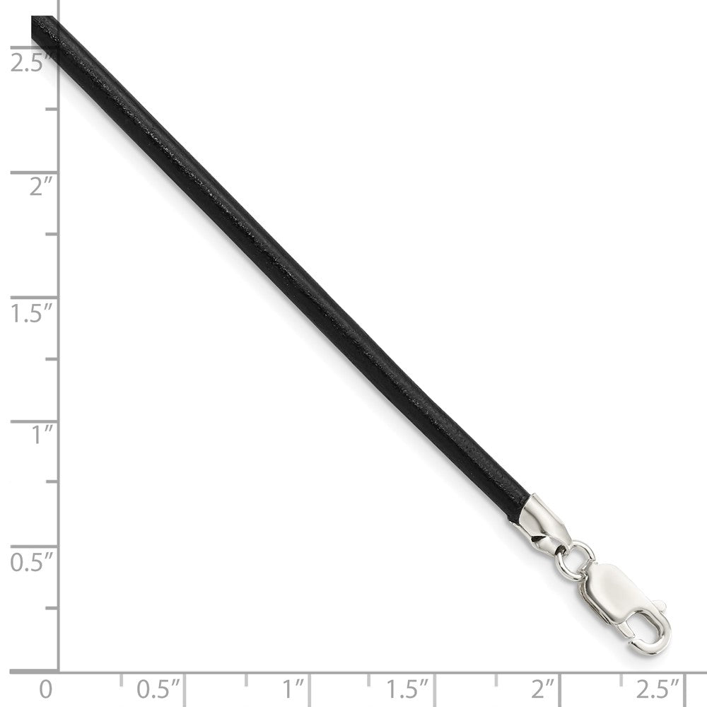 Sterling Silver 20Inch 3mm Black Leather Cord Necklace