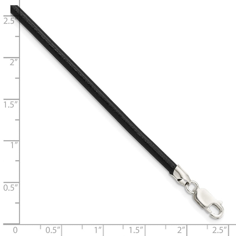 Sterling Silver 18Inch 3mm Black Leather Necklace
