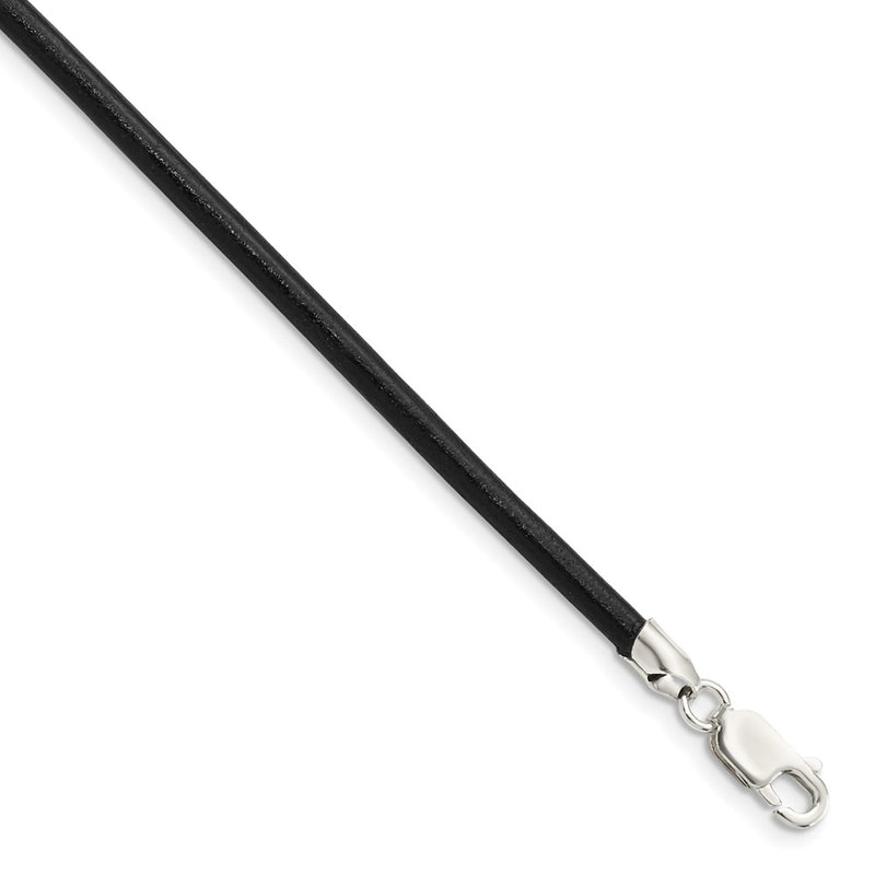 Sterling Silver 20Inch 3mm Black Leather Cord Necklace