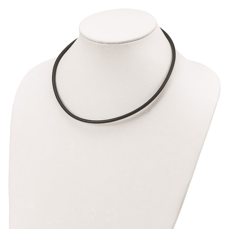 Sterling Silver 20Inch 4mm Black Leather Necklace
