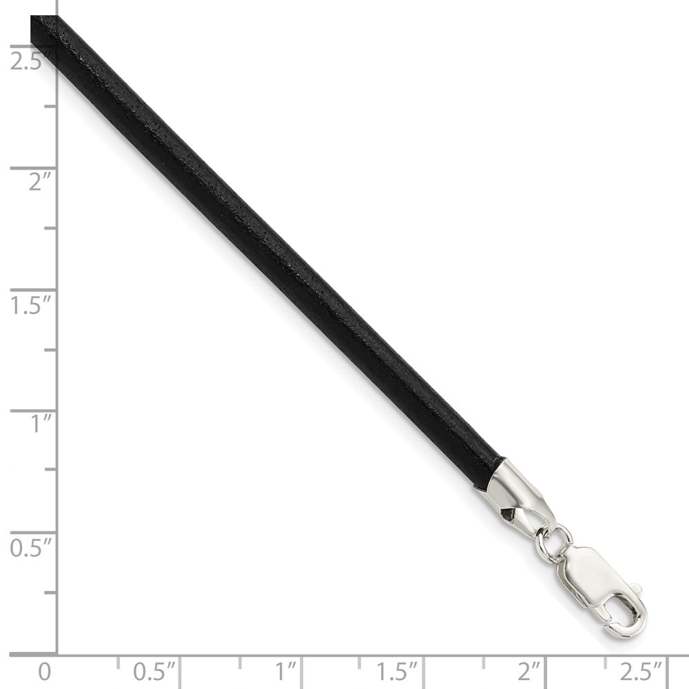 Sterling Silver 20Inch 4mm Black Leather Necklace