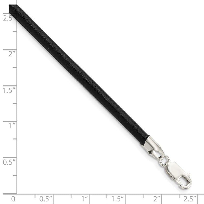 Sterling Silver 18Inch 4mm Black Leather Necklace