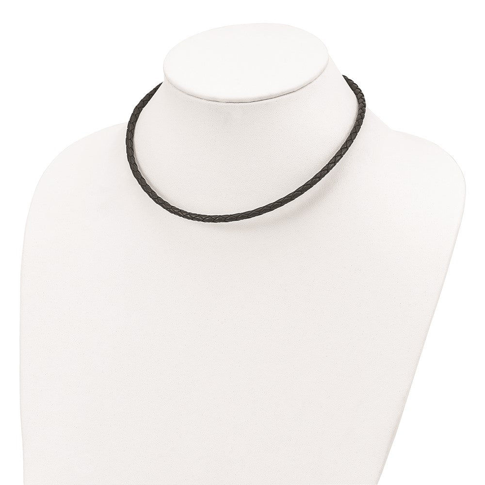 Sterling Silver 20Inch 4mm Black Leather Braided Necklace