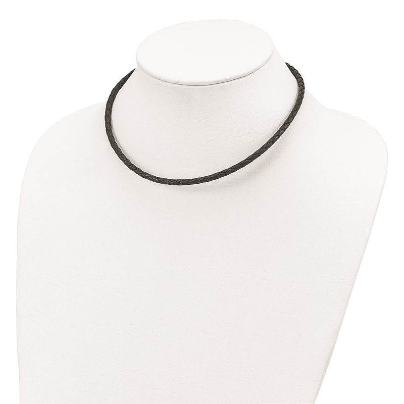 Sterling Silver 20Inch 4mm Black Leather Braided Necklace
