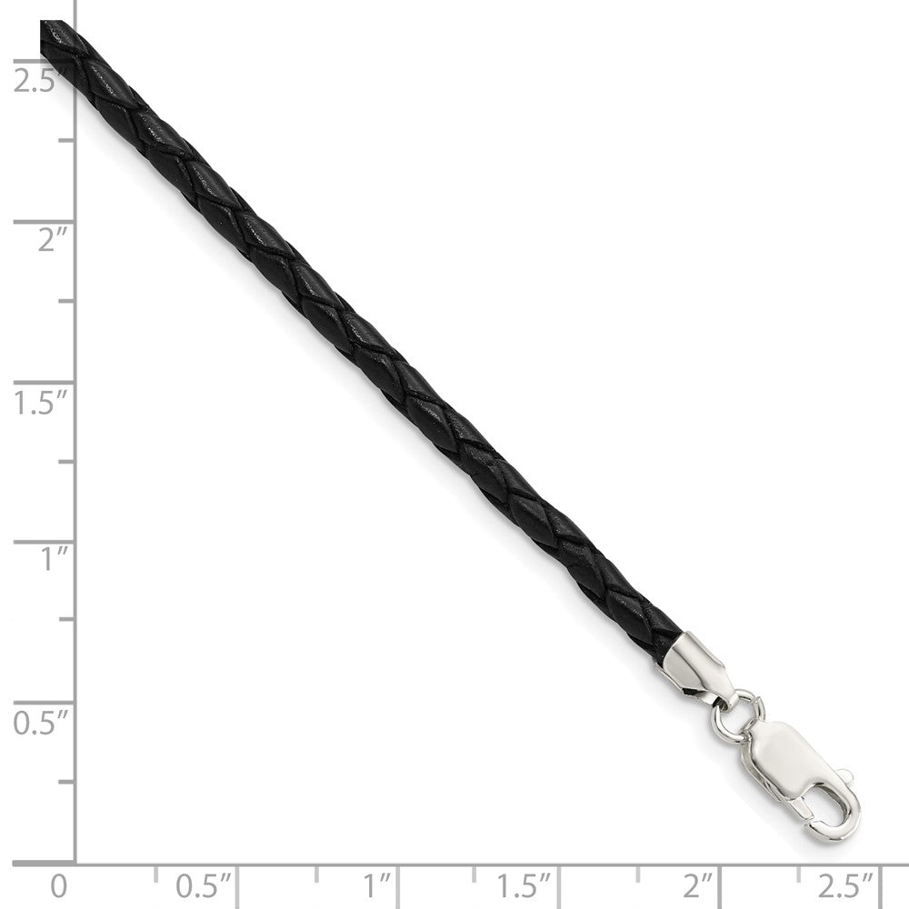 Sterling Silver 16Inch 3mm Black Leather Braided Necklace