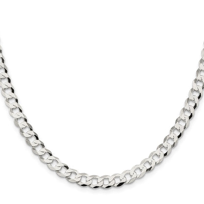 30 Inch Sterling Silver 6.8mm Flat Curb Chain Necklace