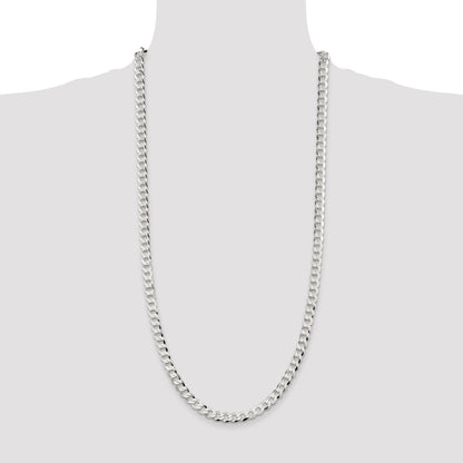 30 Inch Sterling Silver 6.8mm Flat Curb Chain Necklace