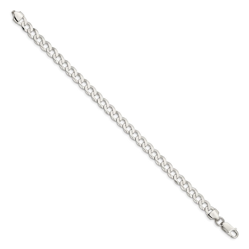 8 Inch Sterling Silver 6.8mm Flat Curb Chain Bracelet