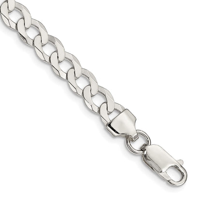 8 Inch Sterling Silver 6.8mm Flat Curb Chain Bracelet