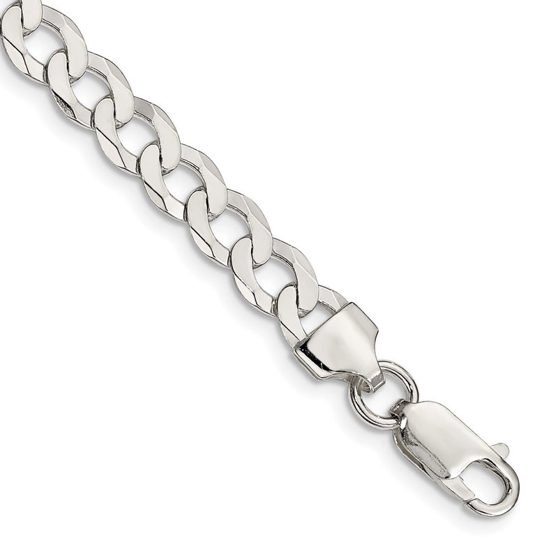 8 Inch Sterling Silver 6.8mm Flat Curb Chain Bracelet