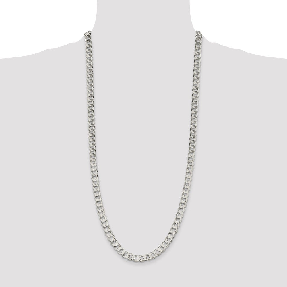 30 Inch Sterling Silver 7.5mm Flat Curb Chain Necklace