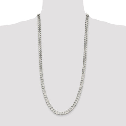 30 Inch Sterling Silver 7.5mm Flat Curb Chain Necklace