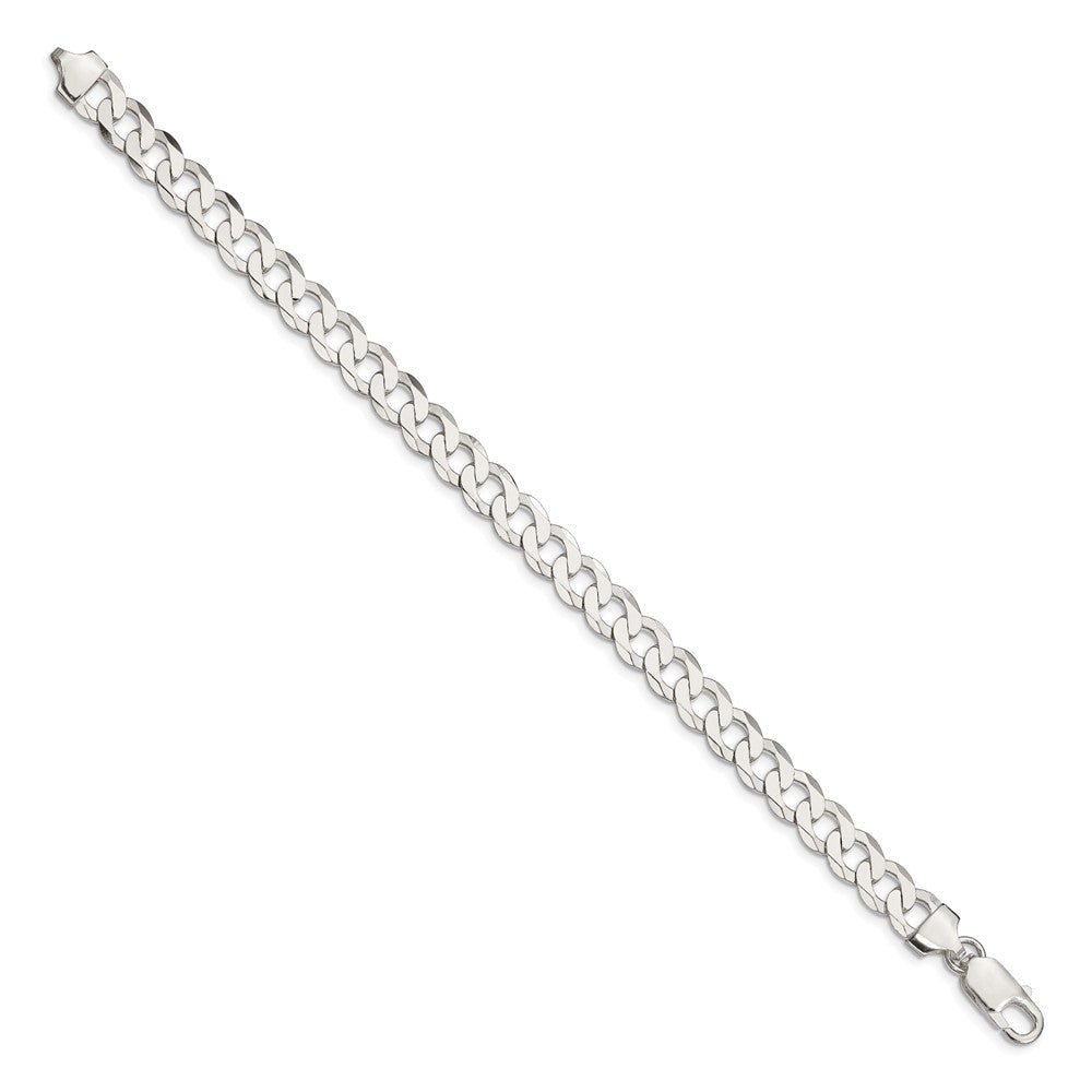 9 Inch Sterling Silver 7.5mm Flat Curb Chain Bracelet