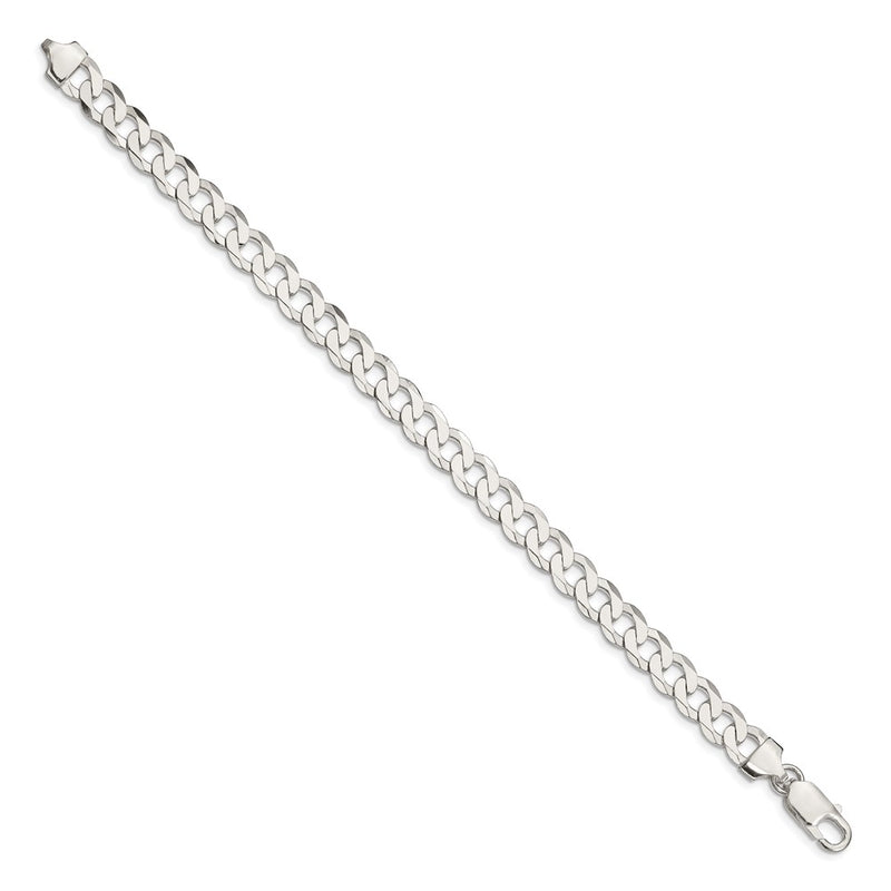 9 Inch Sterling Silver 7.5mm Flat Curb Chain Bracelet