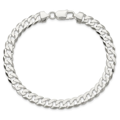 9 Inch Sterling Silver 7.5mm Flat Curb Chain Bracelet
