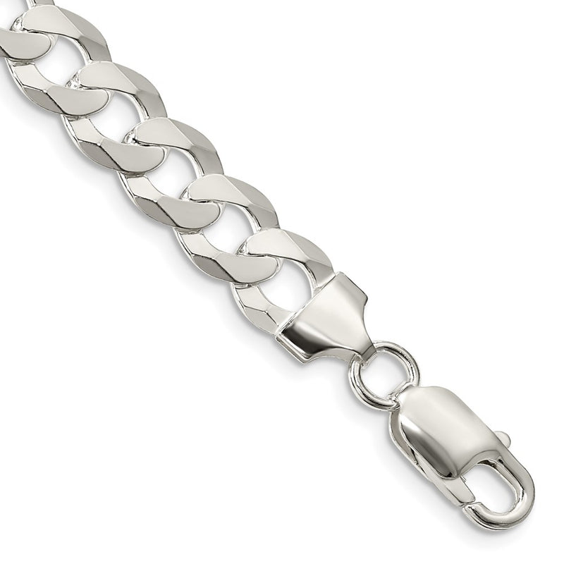8 Inch Sterling Silver 8.5mm Flat Curb Chain Bracelet