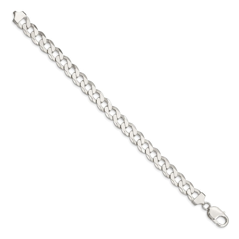 8 Inch Sterling Silver 9.75mm Flat Curb Chain Bracelet