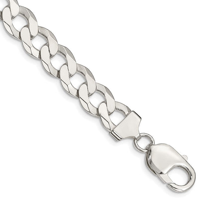 9 Inch Sterling Silver 9.75mm Flat Curb Chain Bracelet
