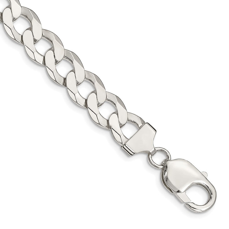 9 Inch Sterling Silver 9.75mm Flat Curb Chain Bracelet