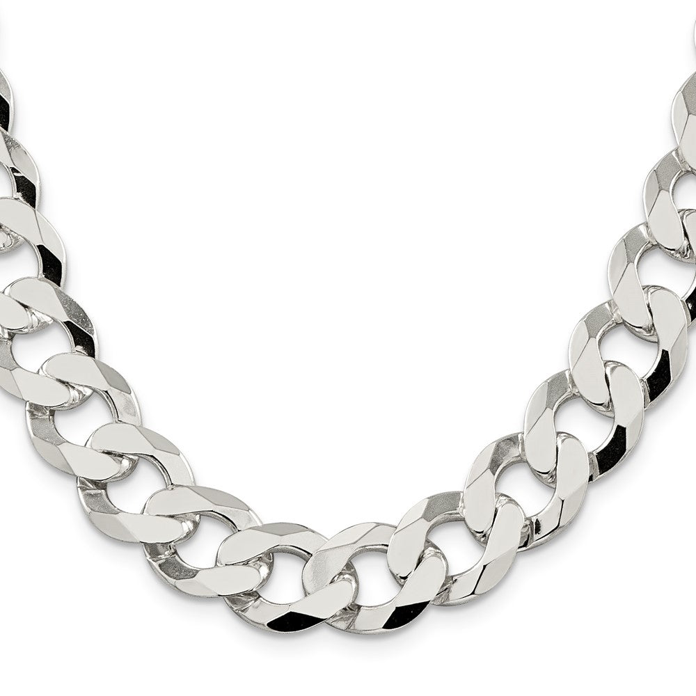 24 Inch Sterling Silver 14mm Flat Curb Chain Necklace