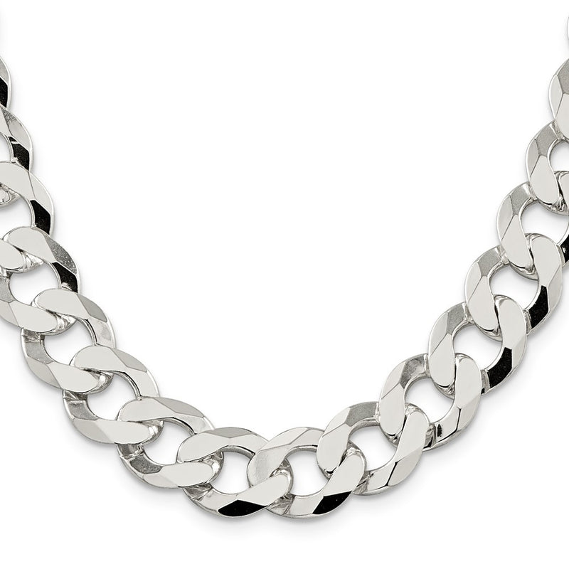 26 Inch Sterling Silver 14mm Flat Curb Chain Necklace