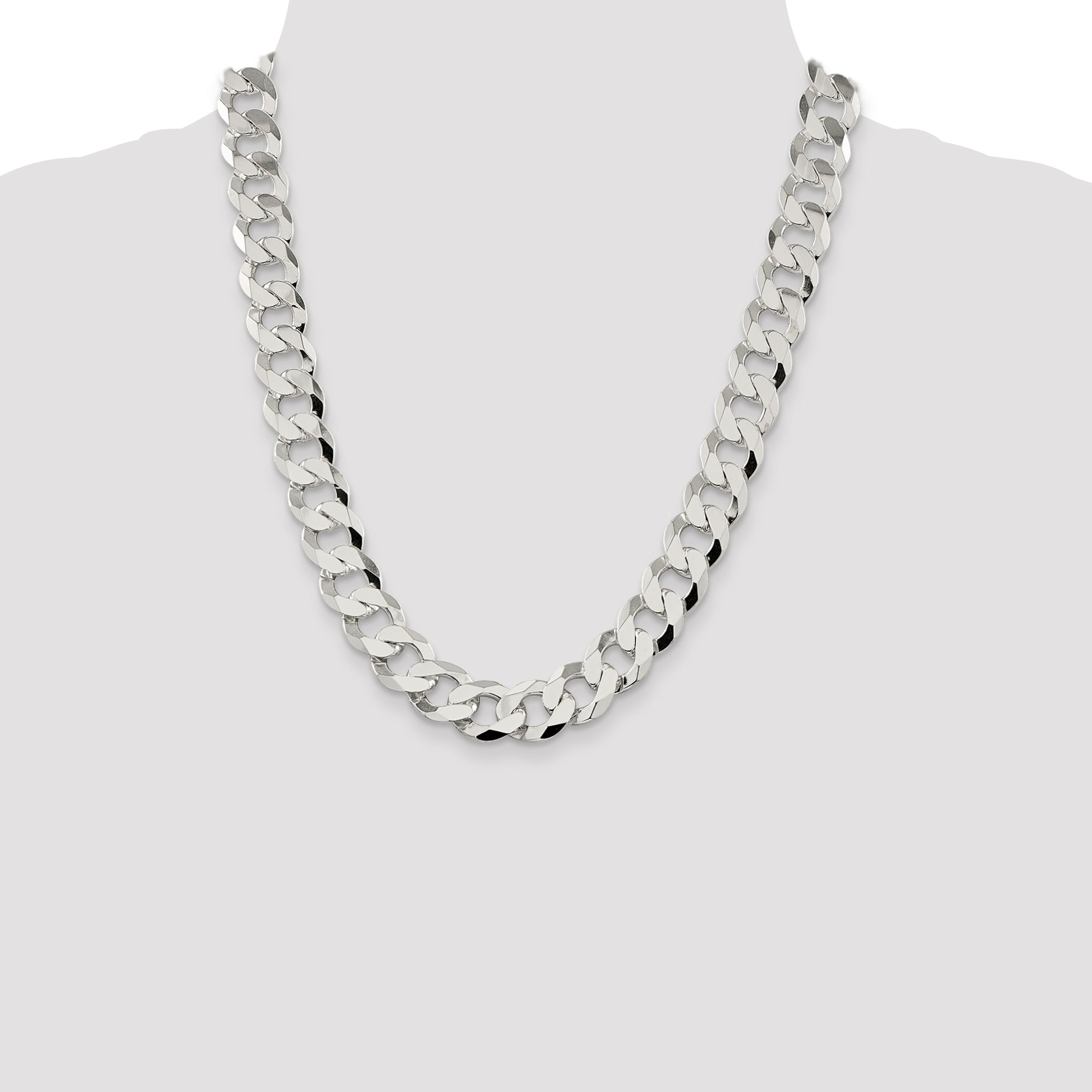 22 Inch Sterling Silver 14mm Flat Curb Chain