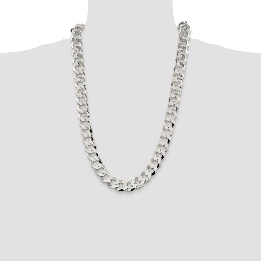 26 Inch Sterling Silver 14mm Flat Curb Chain Necklace