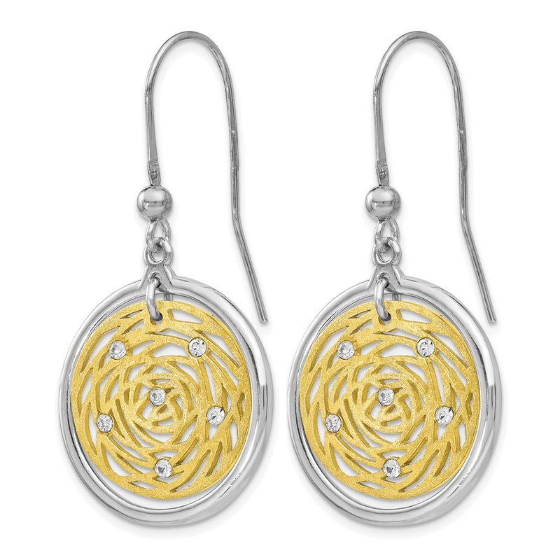 Sterling Silver Gold-Tone Scratch-Finish Cz Dangle Earrings