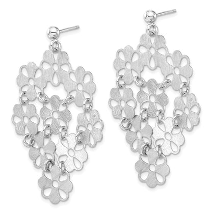 Sterling Silver Brushed Flower Post Dangle Earrings
