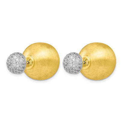 Sterling Silver Gold-Tone Cz Front Back Earrings