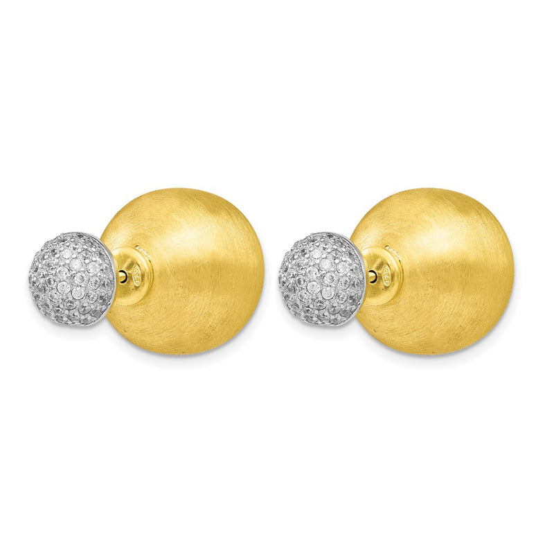 Sterling Silver Gold-Tone Cz Front Back Earrings
